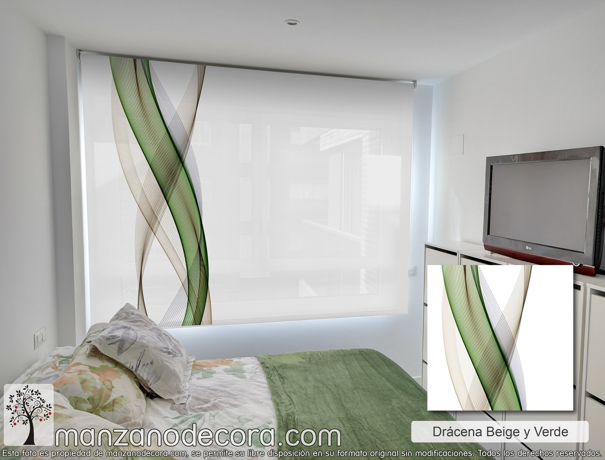 Umeki Voluntario Rebajar Estor Enrollable Screen Estampado Drácena Verde y Beige - Cortinas  Manzanodecora