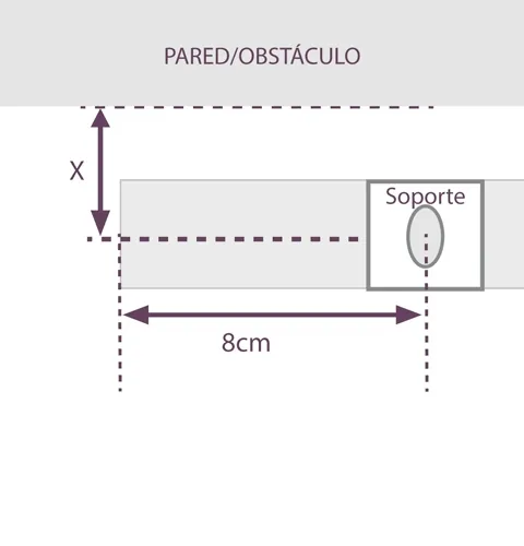 Verticales, a techo: a 8 cm de cada extremo