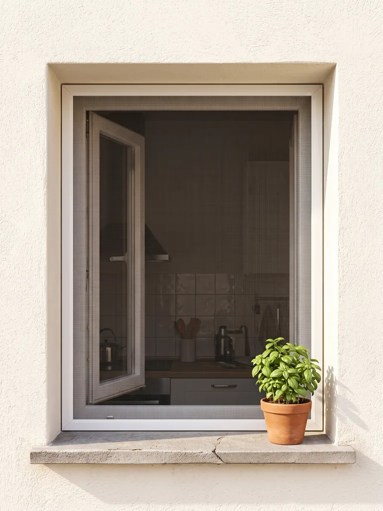 Mosquitera fija en una ventana pequeña