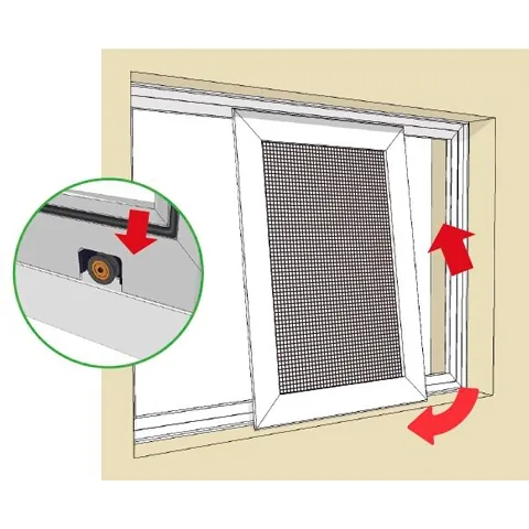 Instalación de la mosquitera corredera de perfil curvo, paso 1: la hoja, por arriba
