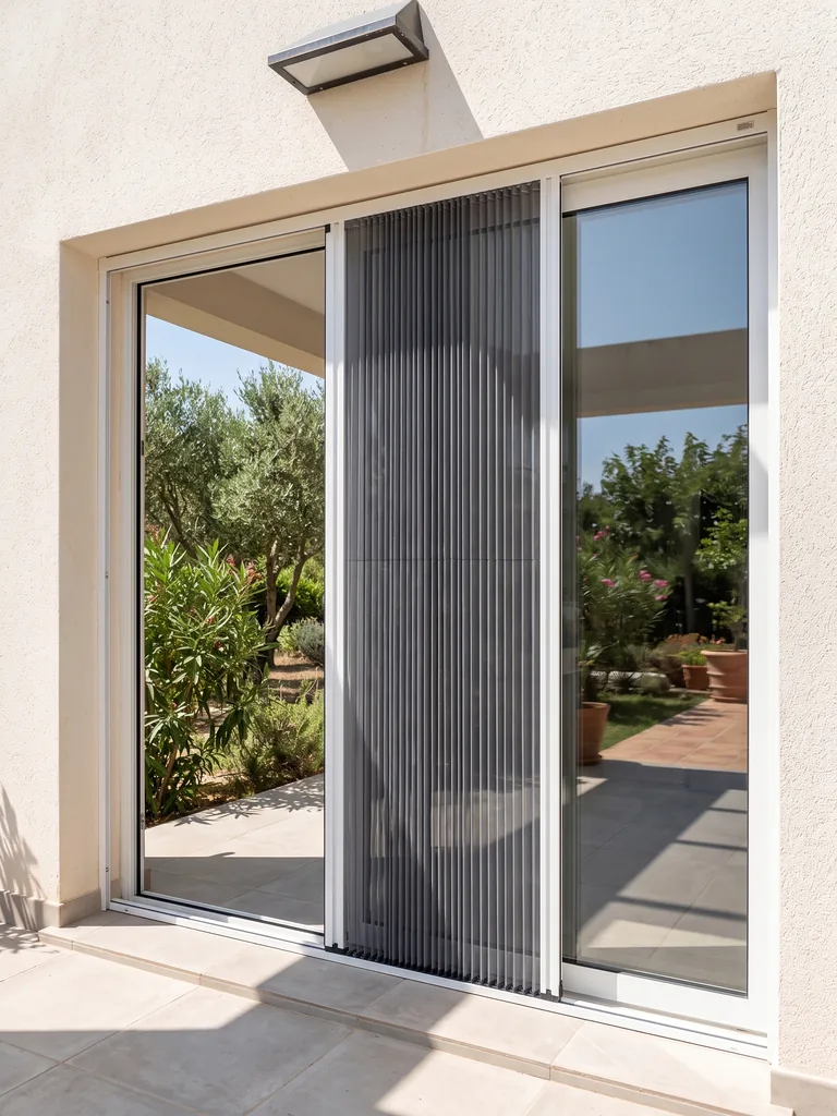 Mosquitera plisada reversible en una puerta doble