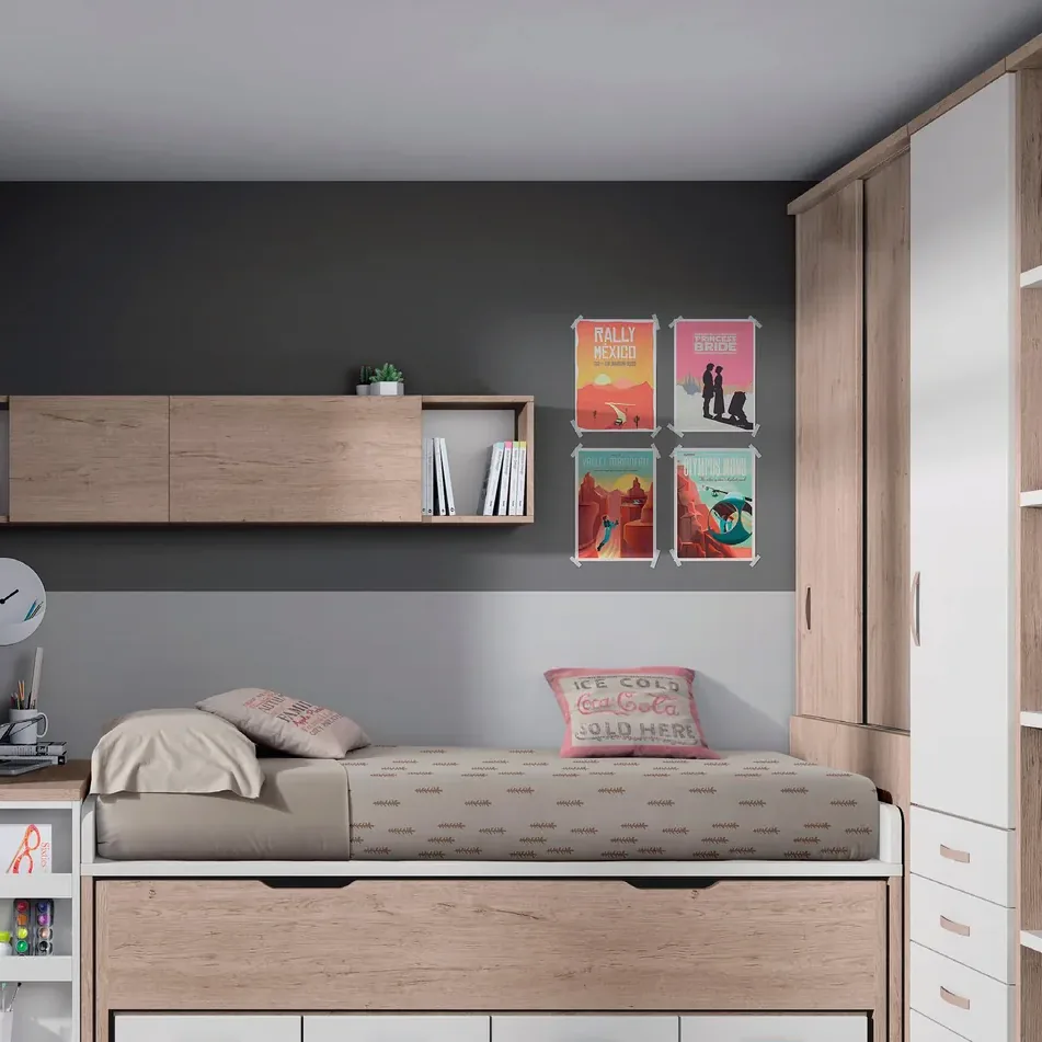 Cama, cajones y armario en un solo mueble para las habitaciones juveniles