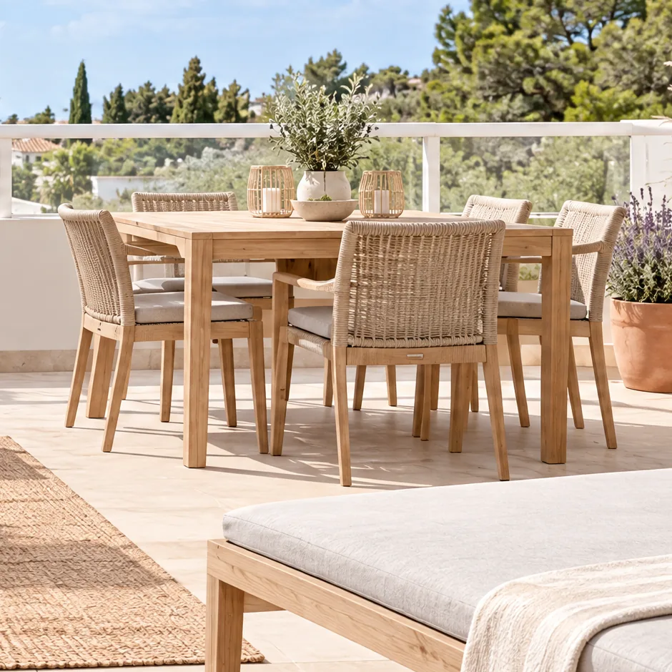 Mesas de comedor, de cocina y de terraza, con las sillas a juego