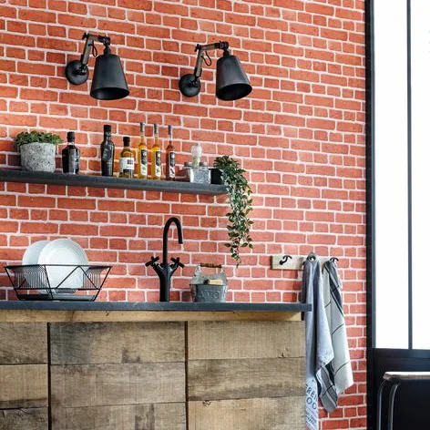 Papel pintado Brick: ladrillo visto, en rojo, blanco, gris o negro
