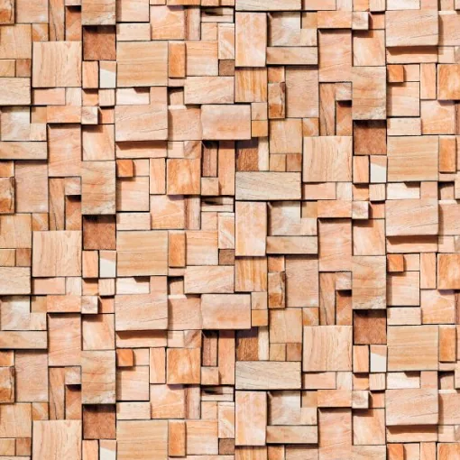 Detalle de papel pintado fotográfico con tacos de madera