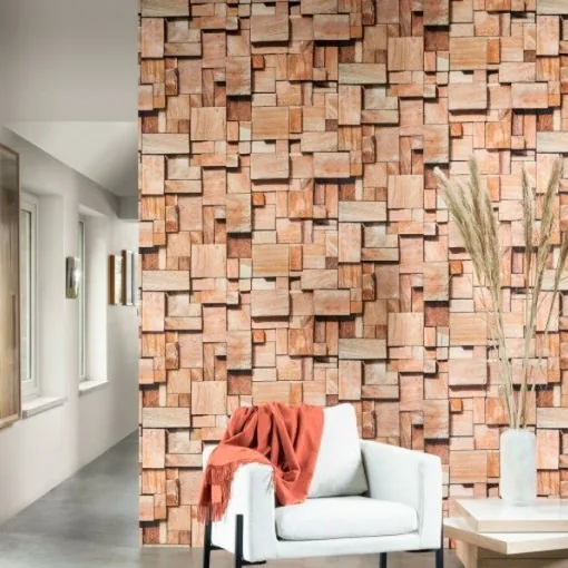 Papel pintado Cubes: tacos de madera en una imagen de pared entera