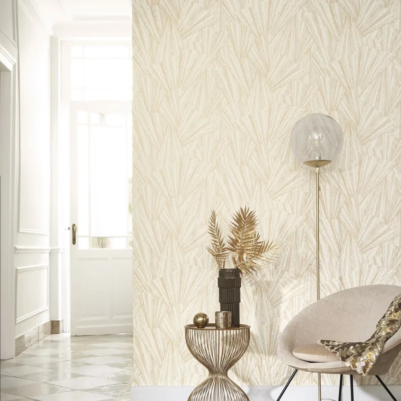 Papel pintado Eclat Irise: hojas en relieve con brillo irisado
