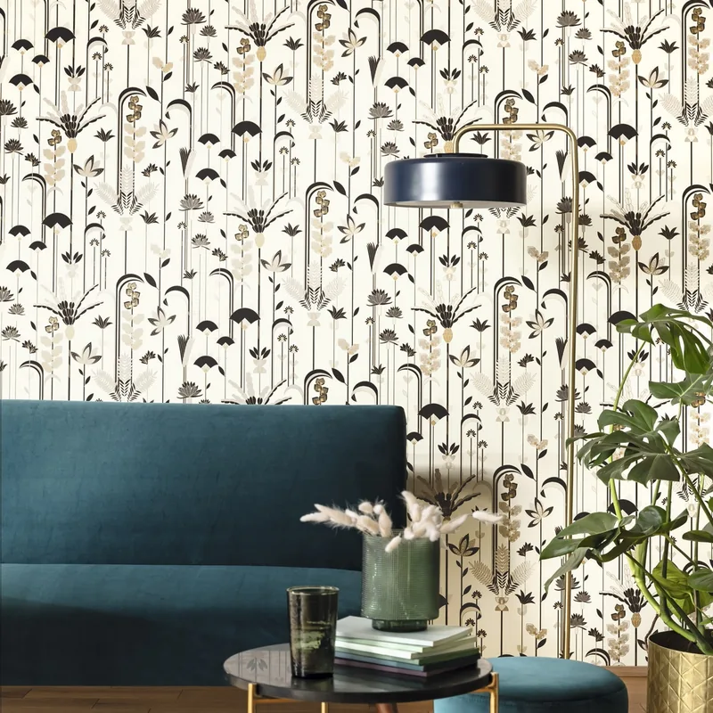Papel pintado Ephemeral: flores estilizadas de aire art déco