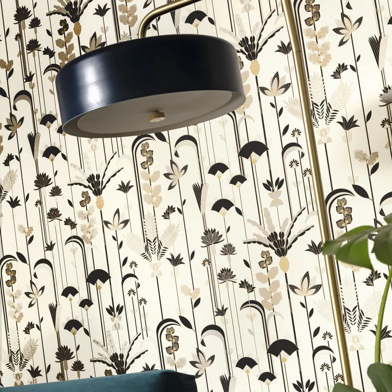 Papel pintado Ephemeral: flores art déco sobre fondo claro