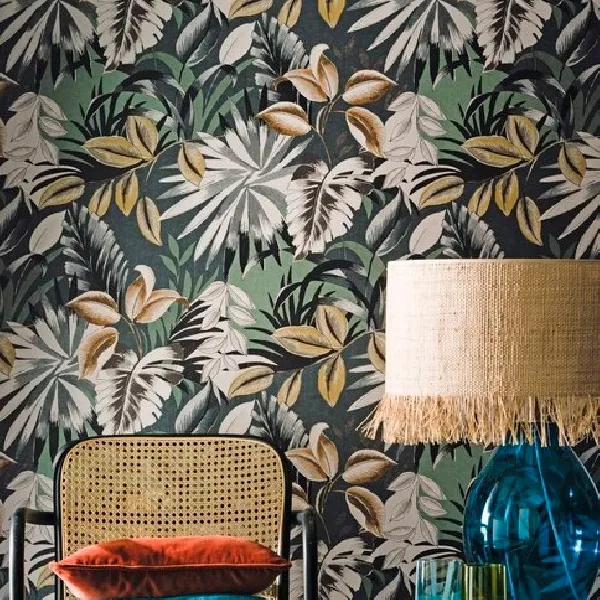 Papel pintado Floresta: hojas tropicales grandes y coloridas