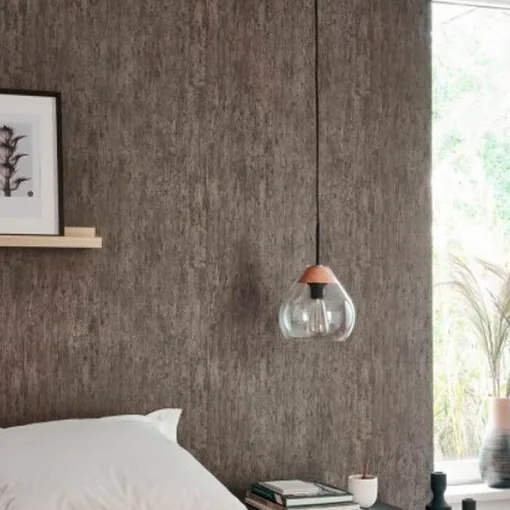 Papel pintado Meleze: madera veteada para un dormitorio cálido