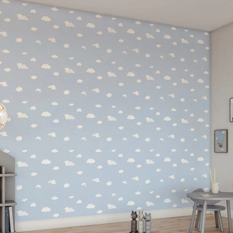 Papel pintado Nuboso: nubes grandes en rosa, gris o azul