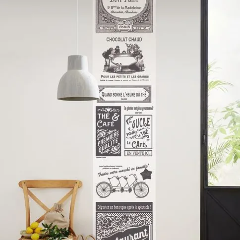 Papel pintado Strip Single: paneles de estilo bistró con carteles y letras